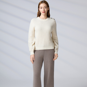 Wholesale OEM ODM Winter <b>Jumper</b> Casual Long Sleeve <b>Pullover</b> Knitwear Women Waffle Knit Crewneck Wool Sweater - Product Image 5