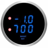 Gauge Digital Boost dan EGT Ganda 52mm dengan Alarm Puncak dan Reset 12V/24V Bezel Perak/Hitam Lensa Smoked/Clear