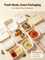 Boîte alimentaire rectangulaire biodégradable en fibre, jetable, avec couvercle, pour la restauration