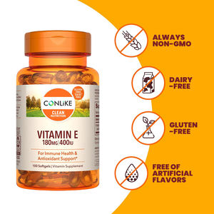 Capsule di Vitamina <span class=keywords><strong>E</strong></span> 100% Naturale OEM, Supporto alla Bellezza, Senza Glutine, Senza Lattosio, Non OGM, 180mg 400UI, 60 Capsule Morbide per Adulti - Product Image 4