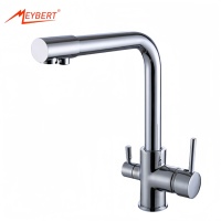 Robinet de cuisine moderne classique en laiton chromé, mitigeur d'évier en cuivre, robinet à double poignée avec cartouche céramique pour eau chaude et froide, idéal pour les hôtels