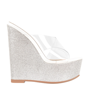 WETKISS Trasparente Cinghia di Scintillio Tacchi Alti Oro Bianco Scivoli <span class=keywords><strong>Sandali</strong></span> Delle Donne del PVC Peep Toe <span class=keywords><strong>Sandali</strong></span> <span class=keywords><strong>Con</strong></span> Zeppa <span class=keywords><strong>Con</strong></span> La Piattaforma - Product Image 2