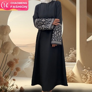 6797#B New Dress Front Zipper Linen Fabric Popular Embroidery Sleeves With Pockets Classy Muslim Islam Ladies Latest Dress - Product Image 1