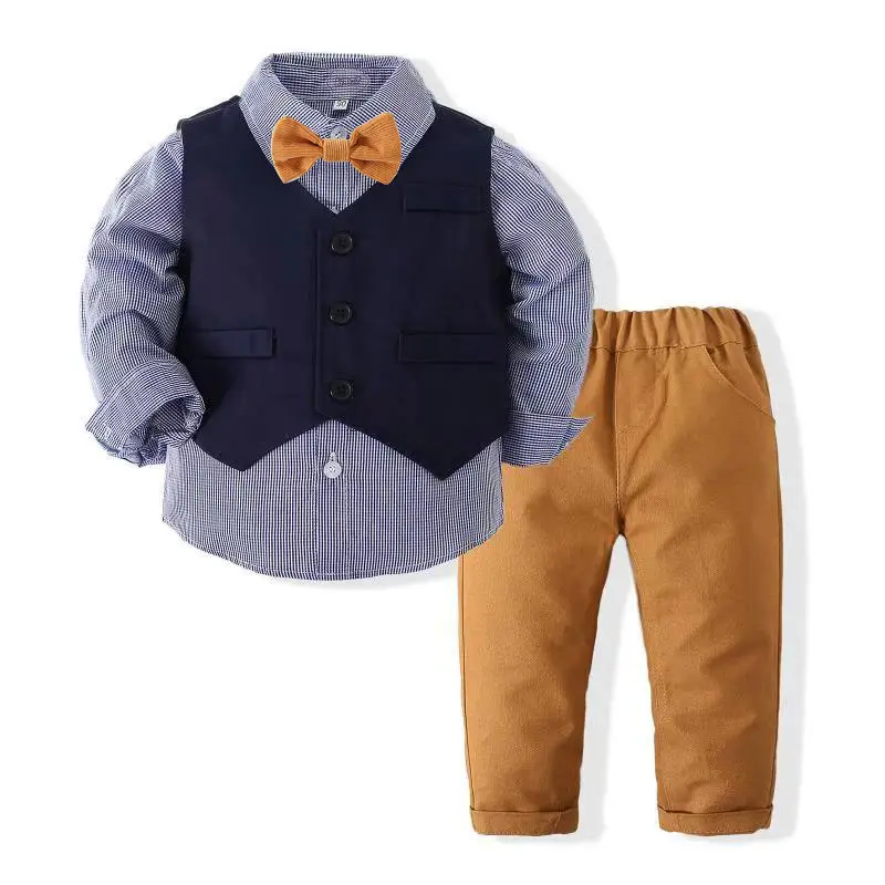 Custom Lente Baby Jongen Kleding Pak 3 Stuk Smoking Eerste Verjaardagsfeestje Formele 3 Stuks Feestkleding Prins Pakken Outfit Voor Jongens