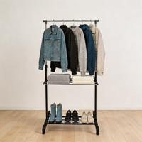 Porte-vêtements à roulettes avec 4 roues, support à vêtements réglable avec étagère et rangement pour chaussures, en acier inoxydable, mobile pour chambre à coucher