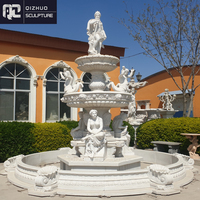 Fontaine en marbre blanc naturel de grande taille pour la décoration extérieure de la maison, avec statue de femme et de cheval