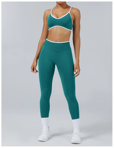 Conjunto <span class=keywords><strong>Deportivo</strong></span> para <span class=keywords><strong>Mujer</strong></span> con <span class=keywords><strong>Chaleco</strong></span> y Shorts sin Costuras Atuendo de Fitness Moderno y Transpirable para Yoga - Product Image 6