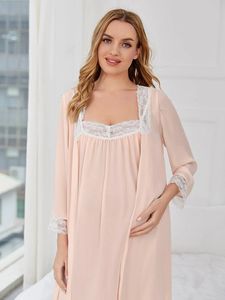 <span class=keywords><strong>Robe</strong></span> de maternité <span class=keywords><strong>Robe</strong></span> de nuit et camisole à bordure en dentelle contrastée - Product Image 6