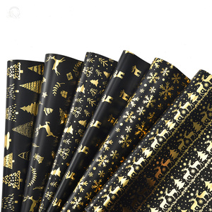 Qibai nouveau papier d'emballage de Noël or chaud vintage or noir wapiti neige <span class=keywords><strong>arbre</strong></span> de Noël cadeau papier d'emballage cadeau - Product Image 3