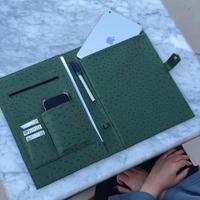 Carpeta de archivos de cuero con patrón de avestruz de alta calidad, compendio de cartera multicolor con maletines personalizados, funda con soporte para teléfono