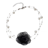 Kalung Bunga Manik-manik Mutiara Warna-warni Choker Resin Plastik Rantai Biasa Gaya Korea Berbagai Warna 21-50CM