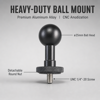 Adaptateur à vis à tête sphérique de 25 mm en alliage d'aluminium, écrou rond de 1/4 pouce, support à rotule pour caméra, moniteur, support de voiture, trépied
