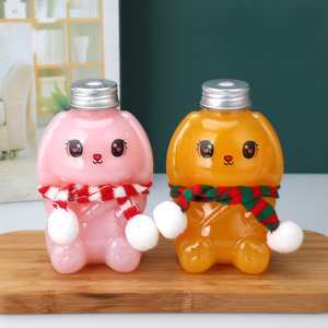 350ml 500ml พลาสติกใส PET กระต่ายรูปร่างเย็น <span class=keywords><strong>Bubble</strong></span> เครื่องดื่มน้ําผลไม้นมชาขวดอลูมิเนียม Cap - Product Image 2