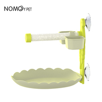 NOMOYPET Jouet d'observation pour perroquet en gros, station de repos pour oiseaux à fixer sur fenêtre avec plateau à déjections amovible et gamelle d'eau et de nourriture