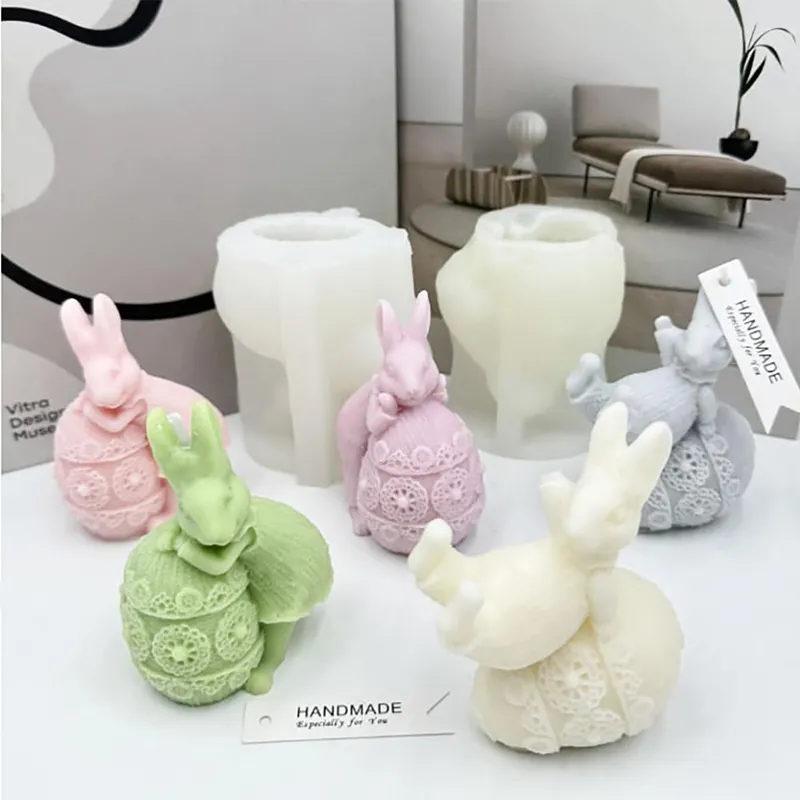 Molde de silicone para velas de coelho, molde 3D de resina para velas de páscoa, coelho de animais, artesanato DIY, material de mão, faça você mesmo