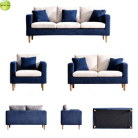 Muebles de sofá de tela de lino de tres plazas de diseño minimalista con patas de madera adecuadas para sala de estar