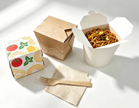 Boîte à nouilles carrée jetable imperméable biodégradable, finition mate, logo personnalisé, matériaux recyclés écologiques, papier kraft, chaud