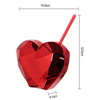 Gobelet de voyage en plastique brillant en forme de cœur de 600 ml, style américain, sans BPA, anti-fuite, écologique, recyclable, avec paille