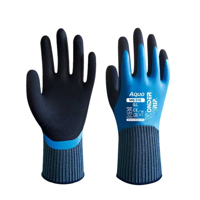Sarung tangan tahan air lateks alami nilon biru sarung tangan terbenam penuh Aqua kinerja tinggi