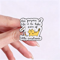 Broche en métal à thème doux, motif chaton tigré de dessin animé avec baguette jouet et texte émouvant, pour les amateurs de chats, collection de cadeaux