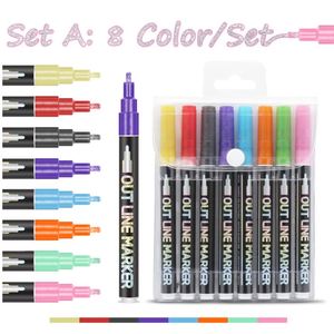 Aiyeダブルラインペンダブルカラーチックオフ明るいライン手描きDoodleアウトラインマーカー子供の日カード - Product Image 2