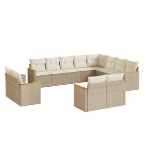 Conjunto de Sofás de Jardín de Ratán Beige con Cojines, Muebles de Exterior para 10 Personas, Diseño Contemporáneo - Product Image 1