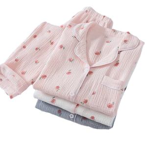 Set di <span class=keywords><strong>pigiama</strong></span> da <span class=keywords><strong>donna</strong></span> con stampa e grazioso <span class=keywords><strong>pigiama</strong></span> di <span class=keywords><strong>cotone</strong></span> lungo 2 pz con <span class=keywords><strong>bottoni</strong></span> e indumenti da notte Set da <span class=keywords><strong>donna</strong></span> - Product Image 4