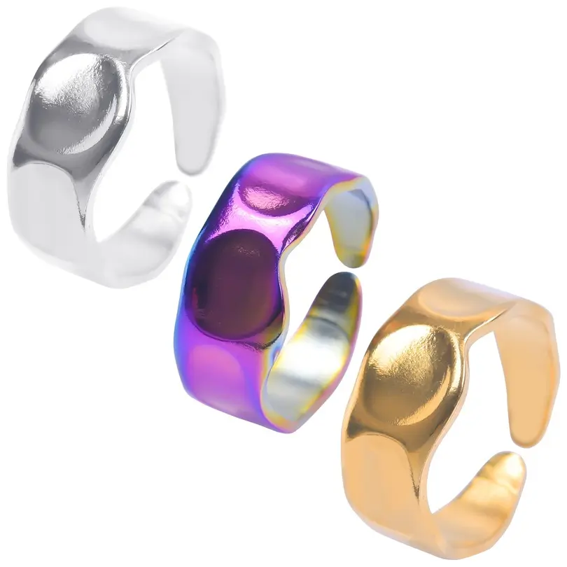 뜨거운 판매 스테인레스 스틸 불규칙한 독특한 반지, 남녀 조절 오픈 반지, 실버 골드 다채로운 손가락 반지