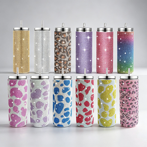 20oz 570ml Rhinestone Straight Tumbler With Stainless Steel Straw <b>Double</b> <b>Wall</b> Vacuum Insulated Cup Bottle - Product Image 1