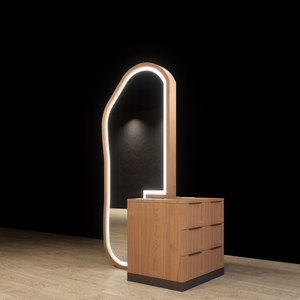 Conception moderne de poste de travail pour salon de coiffure |   Ensemble de miroir de table de barbier personnalisé, matériaux écologiques, éclairage LED |   Fournisseur d'usine pour salons - Product Image 3