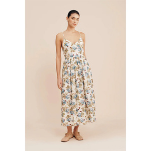 Women's Boho Dress Sexy <strong>Halter</strong> Front Slit Sleeveless Printed <strong>Satin</strong> With Embroidered Craft square Collar - Product Image 2