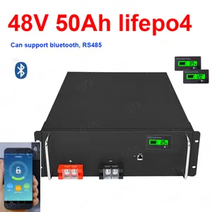 GTK 48v 50AH lifepo4 2.4kwh锂电池蓝牙应用磷酸铁锂RS 485通信底座 + 10A充电器