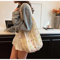 Boho Crochet Beach Tote Sac à bandoulière avec perles colorées Colorful Aesthetic Hippie Knit Bag for Women