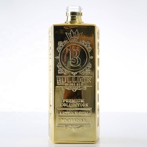 Botella de Vidrio Cuadrada Dorada con Etiqueta Personalizada para Ginebra, <span class=keywords><strong>Vodka</strong></span> de 700 ml, Logotipo en Relieve Dorado y <span class=keywords><strong>Azul</strong></span>, Tapa de Rosca para Bebidas - Product Image 3