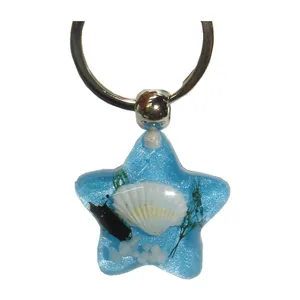 Fancy Real Sealife Scene With Real Shells Stars Shape Keyring keychain