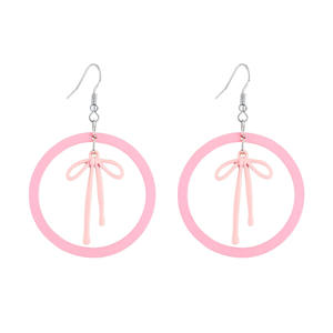 Nuevos pendientes de acrílico ecológicos más vendidos transfronterizos, lindos colgantes de oreja de lazo pintados con aerosol de aleación de círculo rosa, joyería - Product Image 1
