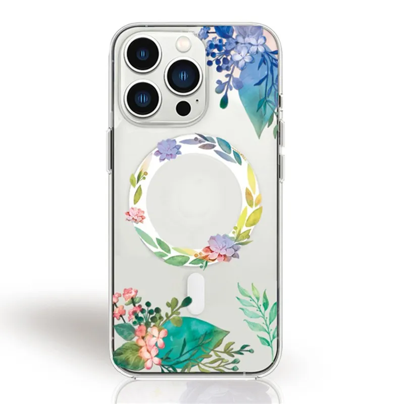 Flower Pattern Clear Magnetic Case for Magsafe Charger Iphone 11 12 13 14Pro Max 12mini 13mini Soft Silicon Cover for Iphones 13