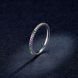 Anillo Fino de Plata de Ley S925 con Zirconia de Color Degradado Arcoíris, Anillo Apilable de Plata, Tendencia 2026 - Product Image 6
