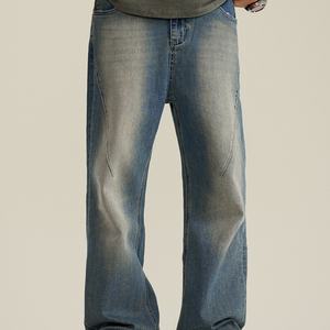 กางเกงยีนส์เดนิมทรงตรงแบบวินเทจฟอกสีซีดสไตล์วินเทจ  ไซส์ใหญ่  เป็นมิตรต่อสิ่งแวดล้อม คุณภาพสูง สำหรับผู้ชาย - Product Image 4