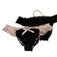Braguitas de mujer de punto fino, de talle bajo, estilo hipster, con lazo de satén sexy y ribete de volantes, estilo Pure-Desire, transpirables, con refuerzo de algodón.