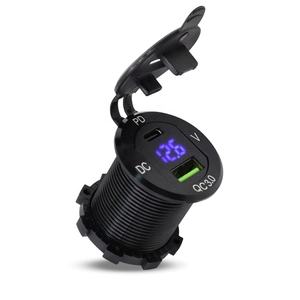 2 Anschlüsse QC3.0 USB PD Typ C Schnell lade buchse Adapter mit LED Voltmeter, 12-24V DC Steckdose für Auto Boot Marine RV Bus - Product Image 2