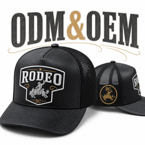 Cappello Trucker in Pelle Nera con Rete, Personalizzabile con Ricamo Western, Traspirante, Visiera Curva, Unisex, per Viaggi e Stile Country - Product Image 1