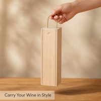 Boîte cadeau en bois naturel brut pour bouteille de vin avec couvercle coulissant, poignée en corde et support de cou en forme de cercle