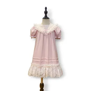 Vestido Rosa reliquia para niños vestidos 2-12 bebé niña encaje marinero cuello reliquia vestidos niñas