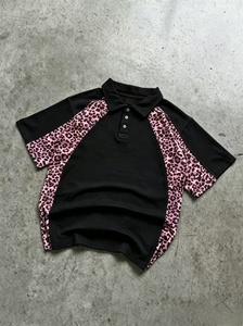 Men's <b>White</b> <b>Polo</b> Shirt With Pink Leopard Print Raglan Sleeves Casual Contrast Trim Knitted Regular Fit - Product Image 3