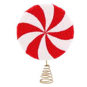 Sherpa Fleece Peppermint Red White Swirl Christmas <b>Tree</b> <b>Topper</b> Fuzzy Candy Disc <b>Xmas</b> Crown Decoration - Product Image 3