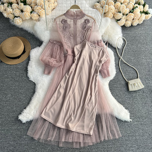 Vestido de encaje para mujer, ropa Coreana de gasa de malla con parte inferior de flores tridimensional, top halter, Primavera/Verano, 2022 - Product Image 4