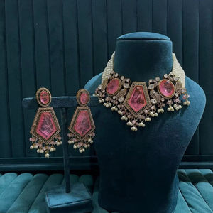 ชุดสร้อยคอจี้ห้อยคอ CZ mossinaite kundan ทันสมัยทันสมัยสำหรับผู้หญิงชุดสำหรับงานแต่งงานงานเลี้ยง - Product Image 1