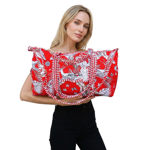 Luxury Weekender Sport Shoulder Quilted Pure Cotton Duffel Bag Hand Block Print Floral Design Eco-Friendly Multi-functional - Product Image 1