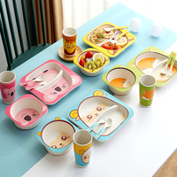 Jeu de vaisselle pour enfants, 5 pièces, écologique, assiettes pour enfants, dessin animé, en bambou, avec tasse, sans BPA